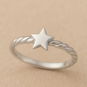 Anillo de Estrella de Plata de Ley 925, banda trenzada, joyería apilable delicada, joyería minimalista de plata inspirada en el cielo, regalo para mujer - Product Image 1