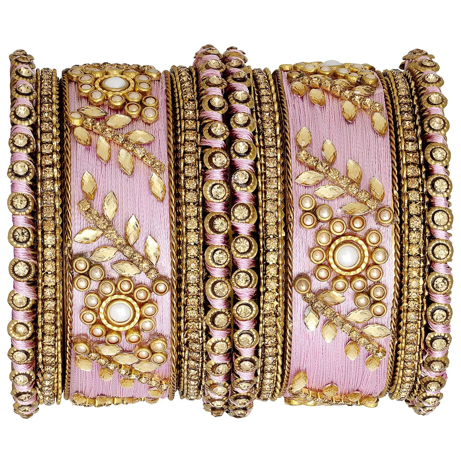 Aheli Kundan Stone Silk Thread Bridal Bangle Set Chuda Indian Fashion Jewelry Bracelet & bangle for women (Light pink)