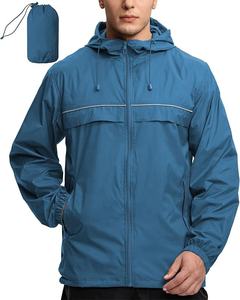 Chaqueta Impermeable con Capucha para Hombre, Ligera, de Cordura, con Cremallera, Transpirable, Reflectante, Cortavientos, para Senderismo, Viajes y Actividades al Aire Libre - Product Image 2