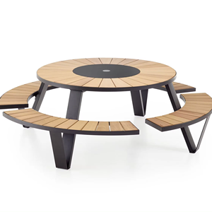 Ensemble de salle à manger moderne pour l'extérieur, patio, jardin, chaises à structure métallique durable avec dessus rond en bois, table pour parc, cuisine, salon, hôtel - Product Image 1