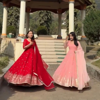 Vestido Anarkali de Alta Calidad, Atractivo, Tradicional Indio-Pakistaní, para Festividades, Diseño de Diseñador, en Falsa Georgette para Mujer