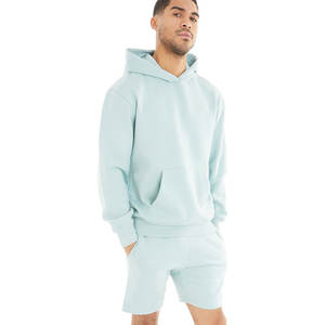 Ensemble de survêtement décontracté 100 % coton pour homme, personnalisable, avec short et col à capuche, motif uni, coupe régulière, grammage lourd - Product Image 5