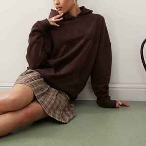 เสื้อมีฮู้ดตัวยาวผ้าคอตตอนสำหรับผู้หญิงผ้าคอตตอน100% โอเวอร์ไซส์ออกแบบโลโก้ด้านหน้าของคุณเองได้ - Product Image 6