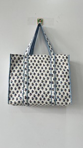 Indian Women's <b>Quilted</b> Cotton <b>Tote</b> <b>Bag</b> Hand-Block Printed - Product Image 2