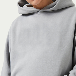 Men's Gray Hooded Sweatshirt Oversized Fit Solid Color Casual Knitted Fleece Breathable Pocket Design Polyester/Cotton Winter - Product Image 6
