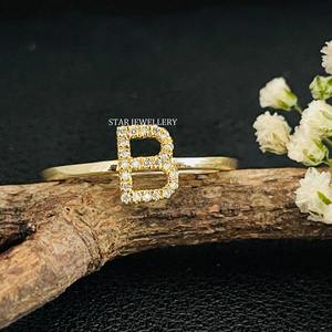 14K Solid <b>Gold</b> Natural Diamond Initial <b>Dainty</b> <b>Ring</b> - Product Image 4