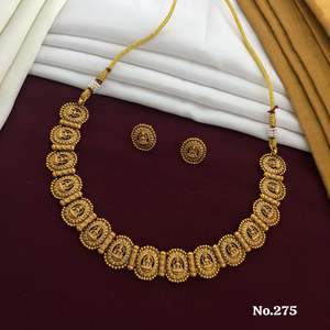 Bridal <b>Antique</b> <b>Gold</b> Temple Necklace Set with Elephant and Goddess Motifs Traditional Jewelry for Weddings and Festive Occasions - Product Image 5