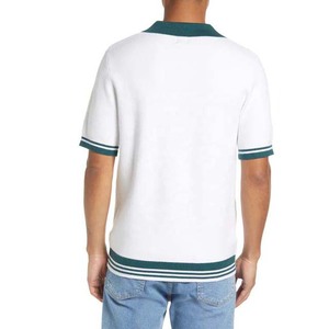 Polo de Punto Blanco para Hombre con Ribete Verde, Manga Corta, Casual, de Algodón, Color Sólido, con Cierre de Cremallera de un Cuarto - Product Image 4