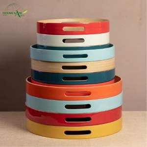 Plateau rond en bambou - Écologique, durable, imperméable, léger, design personnalisable, finition laquée pour la maison et les restaurants - Product Image 6