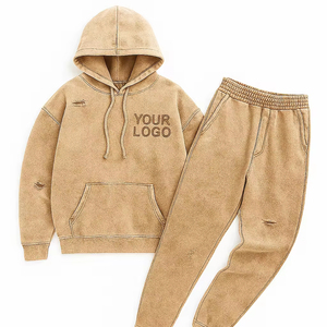 Sweats à capuche surdimensionnés pour hommes, poids lourd, délavés à l'acide Ensemble survêtement 100% coton Boxy Fit 500gsm Techniques imprimées pour l'hiver - Product Image 2