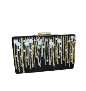 Floral pattern clutches Embroidery bags velvet purses Stylish evening clutches for women hot sale in Qatar BY LUXURY CRAFTS