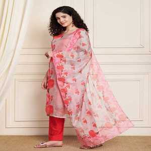 Premium Pure Soft Organza tradicional Kurta Set para mujeres con delicado trabajo manual Khatli y autoestampado para fiestas y bodas - Product Image 2