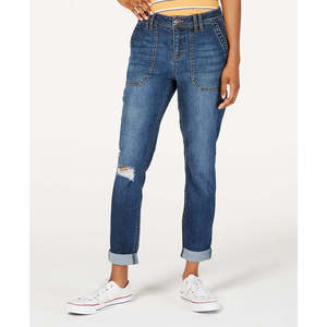 Jeans da Donna Stile Vintage Vanilla Star, Pantaloni Cargo Blu Strappati e Risvoltati, Denim Lavabile e Traspirante, Taglia 0 - Product Image 1