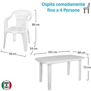 Tavolo ovale e 4 poltroncine in plastica bianca con foro centrale per ombrellone impilabile Set da pranzo per uso giardino - Product Image 2