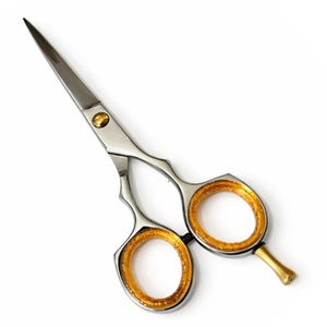 กรรไกรตัดผมสแตนเลสระดับมืออาชีพ แหวนนิ้วสีทอง ใบมีดคมกริบ สำหรับร้านเสริมสวยและร้านตัดผม - Product Image 1