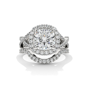 Sólido 14K oro amarillo mujeres laboratorio crecido cojín corte diamante Halo solitario anillo para compromiso o boda - Product Image 1