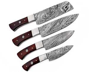 Lot de 4 couteaux de cuisine japonais classiques faits à la main en acier Damas ensemble de couteaux de chef avec manche en bois vente en gros - Product Image 1