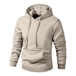 Streetwear d'hiver décontracté pour hommes Pull à capuche à motif solide 100% coton avec poche kangourou Poignets côtelés Doublure en polaire douce - Product Image 1