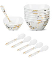 Ensemble de vaisselle en mélamine de haute qualité à triple revêtement, 24 pièces, anti-taches de curcuma, résistant aux bris, assiettes, bols et cuillères