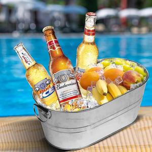 Cubo de hielo ovalado galvanizado de Metal de nuevo estilo con mango, Enfriador de bebidas de cerveza para eventos, fiestas, boda, enfriador de vino - Product Image 1