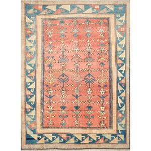 Alfombras de Lana Geométricas Abstractas Nuray, Anudadas a Mano en Rojo y Naranja para Sala de Estar, Entrada o Pasillo - Rectángulo de 9x12 - Product Image 1