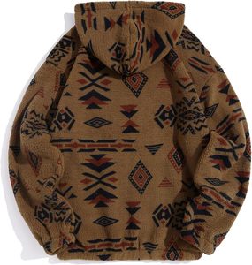Sweat à capuche thermique doux pour homme, personnalisé, brodé et imprimé par sublimation, en crochet, avec fermeture éclair 1/4, en fausse fourrure Sherpa, imprimé aztèque, style pull-over - Product Image 2