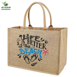 Bolsas de compras reutilizables personalizadas hechas de yute y algodón 100% natural, bolsas de tienda personalizadas para mercados y centros comerciales - Product Image 3