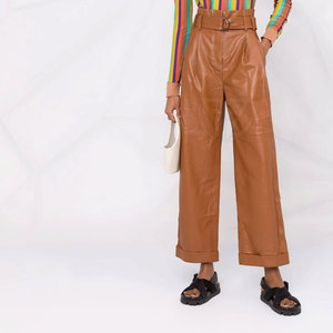 Pantalones de Cuero PU para Mujer, Corte Regular, Frente Plano, Ligeros, Ecológicos, con Costuras Resistentes, Cómodos de Usar - Product Image 2