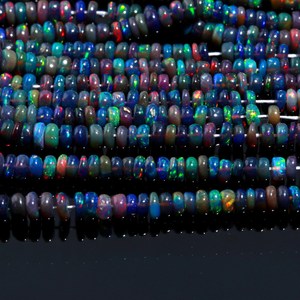 Grandes Gemas de Ópalo Etíope Negro Natural, Cuentas Facetadas en Forma de Rondelle para Joyería, 3-5mm, Hilos de Ópalo de Fuego Welo de 16 Pulgadas, 25-35 Quilates - Product Image 1