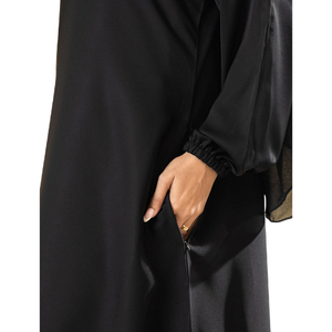 Robe Abaya Traditionnelle Musulmane Modeste pour Adultes, Col Montant, Ourlet Évasé, Longueur MAXI, Vêtement Islamique en Satin, Manches à Poignets Élastiques - Product Image 4