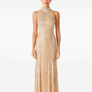 2025เดรสงานปาร์ตี้ผ้าชีฟองแขนยาวประดับลูกปัดงานแฮนด์เมดสำหรับผู้หญิงคอลเลคชั่นโรงงานกันลื่น - Product Image 1