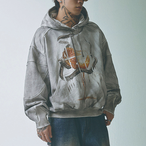 High Quality Customized Drop Shoulder Fleece Cotton Rhinestone Sweatshirt Diamond Distressed Zip up Vintage Man Hoodie - Product Image 2