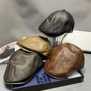 Gorra delantera Retro británica para hombres y mujeres, Boina informal de cuero PU, sombrero de invierno, cara octogonal pequeña, Color puro - Product Image 1