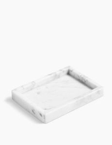 Plateau de vanité moderne en marbre blanc avec design rectangulaire Plateau de rangement élégant pour salle de bain ou chambre Organisateur de table de luxe - Product Image 2