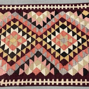 Vintage Rug, 2.5x11.5 ft <b>Runner</b> Turkish Rug, Kilim <b>Red</b> Pink Striped Rug - Product Image 3