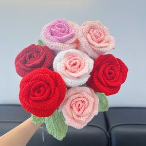 Handmade Woven Crocheted <b>Artificial</b> Rose Wine Glass <b>Bouquet</b> Home Decor Gift for Girlfriend on Graduation or Chinese New Year - Product Image 1