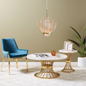 Table cylindrique ronde élégante en or conçue pour les chambres à coucher et les coins décoratifs avec un attrait intemporel - Product Image 5