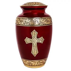 Urna de aluminio rojo de calidad superior para cenizas Diseño cruzado Cenizas de adultos de estilo americano de la mejor calidad - Product Image 3