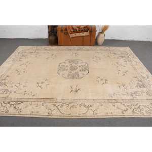 พรมวินเทจตุรกี ขนาดใหญ่ 6x10 ฟุต (183x305 ซม.) พรมลายทางสีเบจทำจากขนสัตว์ - Product Image 3