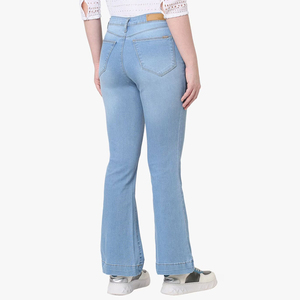 Jean Denim droit taille moyenne pour femmes hiver devant plat personnalisé déchiré conception coupe-vent respirant 100% coton en gros - Product Image 4