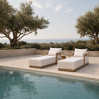 Chaise longue de piscine en teck au design minimaliste, résistante aux intempéries, personnalisable, pour projets hôteliers et de complexes de villégiature