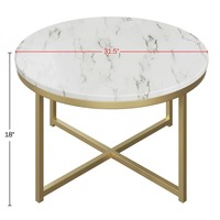 Mesa de Centro Moderna Clásica de Gran Tamaño, Mesa Auxiliar con Marco de Hierro, Almacenamiento, Color Blanco Dorado, Juego de Mesa de Té, Mesa de Café Encajada