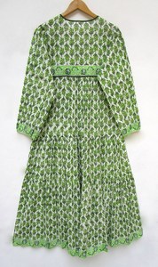 Maxi vestido con estampado de bloque de mano de algodón indio para mujer caftán informal de tamaño libre con decoración de botones ropa de verano de talla grande - Product Image 4