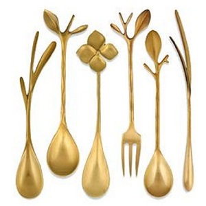24 Pcs Laiton Métal Bambou Couverts Cuillère Fourchette Couteaux Vaisselle Finition Or Avec Plusieurs Tailles et Forme Design Ensembles de Couverts - Product Image 4