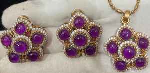 Conjunto de cadena de eslabones estilo Polki chapado en oro de latón, joyería de moda, collar artificial - Product Image 2