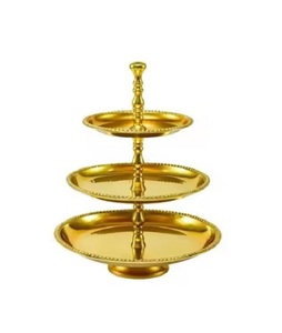 Support à gâteau en métal rond doré à trois niveaux support à gâteau support à Dessert pour décorations de fête d'anniversaire de mariage affichage de Cupcake - Product Image 3