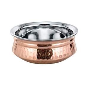 Logo personnalisé Meilleures ventes Vaisselle de service en acier inoxydable Cuivre et acier Vaisselle Bol de service indien Pot Handi avec couvercle - Product Image 1