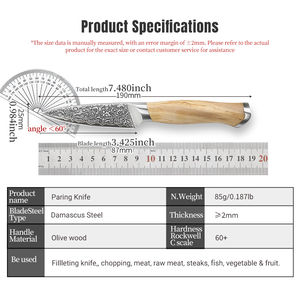 Couteau à éplucher Santoku de luxe en acier Damas à 67 couches de 3,5 pouces avec manche en bois d'olivier pour sushi, découpe et fruits - Product Image 4