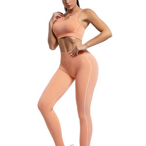 Conjunto de Leggings de Yoga para Mujer, Ropa Deportiva, Leggings Elásticos de Cintura Alta, Sujetador Deportivo con Tirantes, Conjunto de 2 Piezas, Traje de Fitness para Entrenamiento - Product Image 3