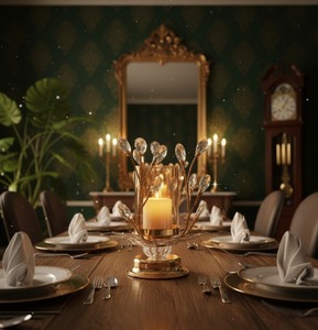 Porte-bougie élégant pour la décoration de la maison |   Porte-bougie en verre et métal de taille moyenne, pièce maîtresse de taille moyenne - Product Image 4